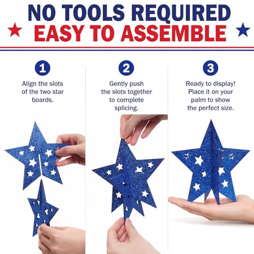 Patriotic Wooden Star Decorations Set of 3 for 4th of July
