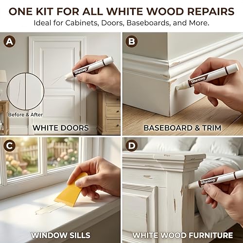 4-Color White Wood Repair Wax Stick Kit for Furniture Scratches & Nail Holes