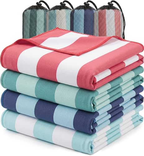 Utopia Towels 4 Pack Microfiber Beach Towels - Aqua, Coral, Blue & Teal, 32x71 Inch