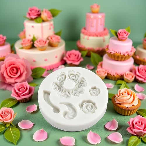 Zhuluck Rose Flower and Teapot Silicone Mold for Fondant and Cake Decorating