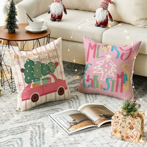 AVOIN Colorlife Christmas Throw Pillow Covers - Set of 4, 18x18 Inch Holiday Decor with Snowflake Design
