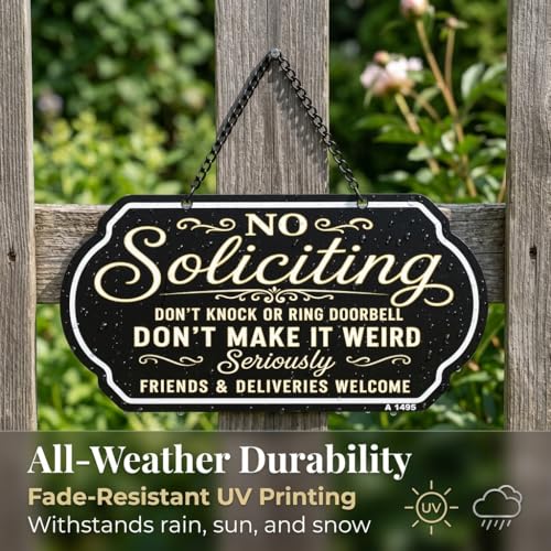 Funny No Soliciting Sign for Front Door | Durable Aluminum 10x5 Inch