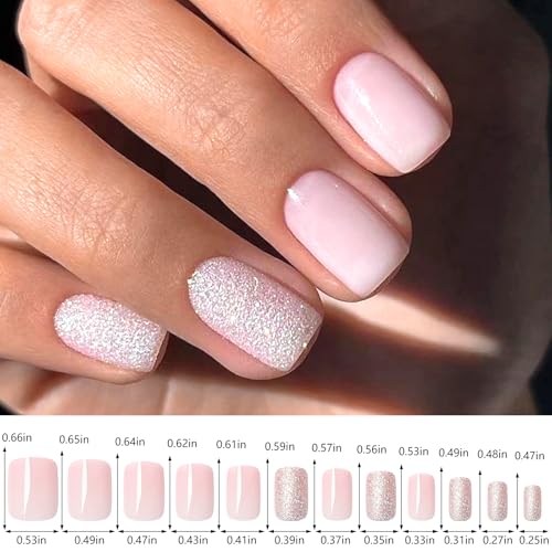 EternalClassic Short Square Press on Nails Kit - 96 Pcs Glossy Acrylic Fake Nails with Glitter Designs