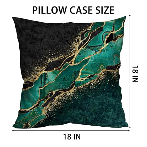 Lnond Velvet Decorative Throw Pillow Covers Set of 2 - 18x18 Inch Green Gold Marble