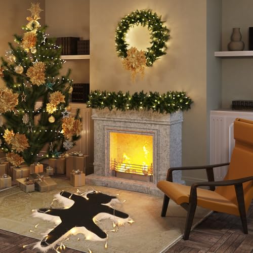 Light Up Fried Cat Rug with String Lights - Christmas Decorations, Warm Light