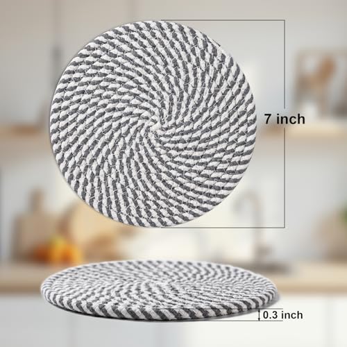 Gray 7-Inch Cotton Rope Trivets for Hot Dishes & Coasters