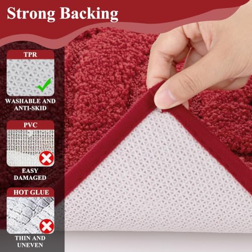 Christmas Bathroom Rugs Set 5 Piece with Non Slip Microfiber Mats - Red, 18x26, 20x32, 20x48, U-Shaped & Cover