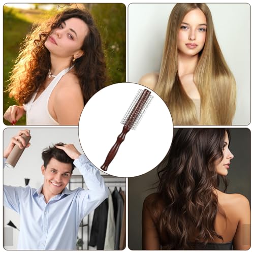 Small Round Hair Brush for Blow Drying & Men's Beard Grooming - Wooden