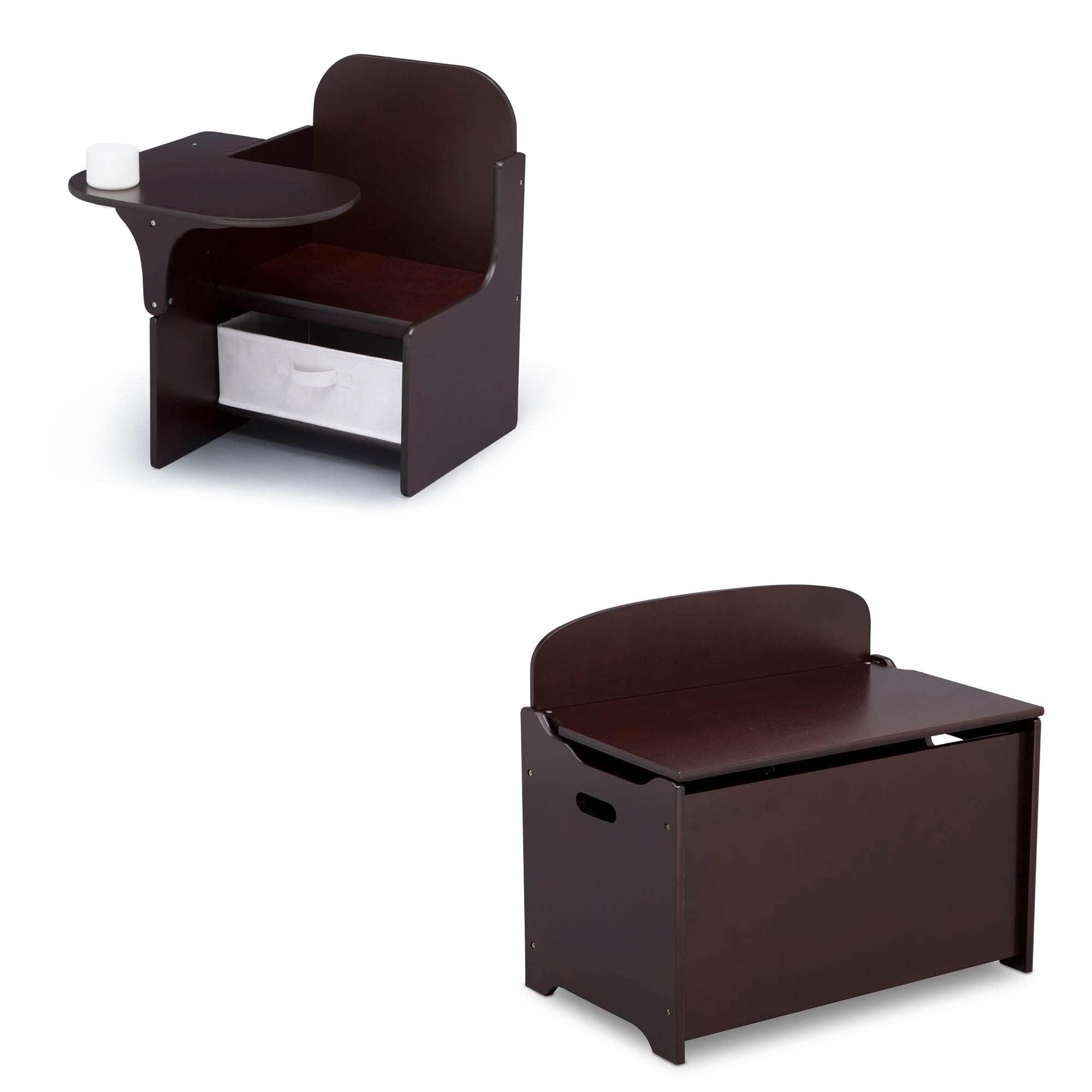 Delta Children MySize Chair Desk with Storage Bin + MySize Deluxe Toy Box, Dark Chocolate (Bundle)