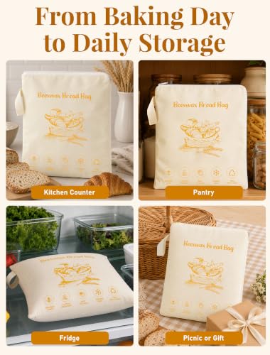 MERDTTES 13x17" Reusable Beeswax Bread Bag - Wide-Opening Sourdough Storage