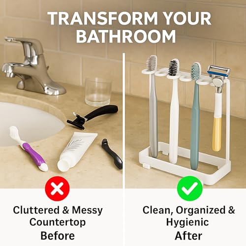 Stainless Steel Toothbrush Holder Stand - 5-Slot Rustproof Bathroom Organizer