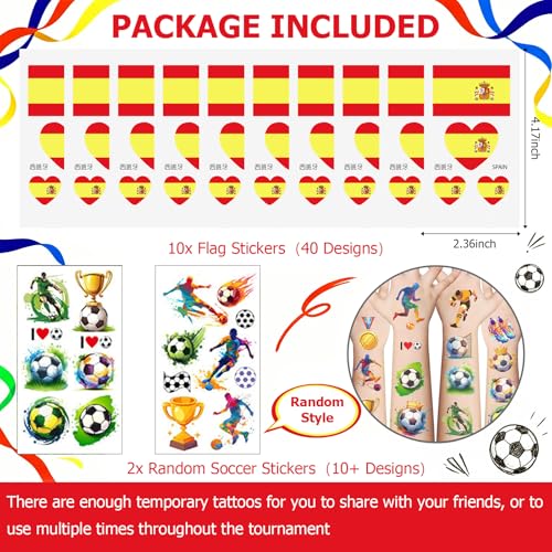 Spain World Cup 2026 Temporary Tattoos 10Pcs Waterproof Face Body Stickers