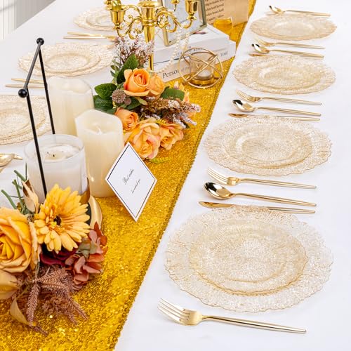 Gold Glitter Disposable & Reusable Plates for Party - 60PCS