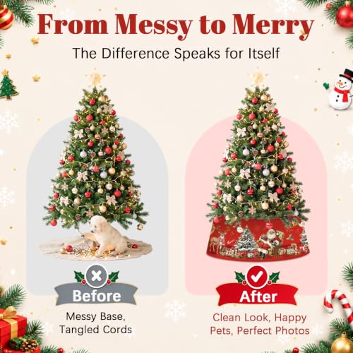 Christmas Tree Collar with Santa Claus Design - Red Santa Variation, Adjustable Fit