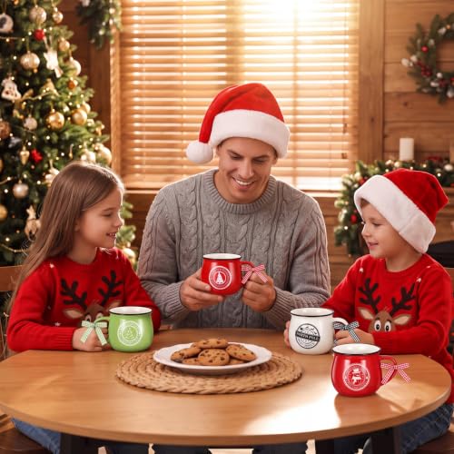 Sawysine Santa Style Christmas Coffee Mug Set - 6 Pack, 12 oz Ceramic Holiday Decor