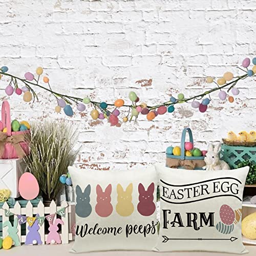 Easter Pillow Covers Set of 4 - 20x20 Inch Bunny & Egg Design