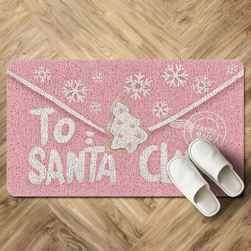 Pink Christmas Doormat - Santa Envelope Welcome Mat, Waterproof Non-Slip Outdoor Door Rug, 17x30 Inches - Pink Envelope-Sq