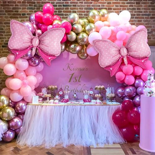 Pink Bow Foil Balloons Set for Gender Reveal, Birthday & Wedding Decor