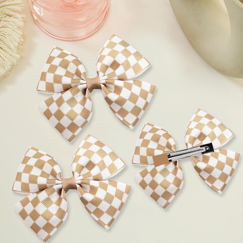 DUOJINSANXI Gold Checkered Racing Hair Bows 6-Piece Clip Set