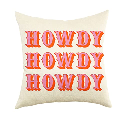 Ogiselestyle Farmhouse 18x18 Inch Pillow Covers with Howdy Quote - Rustic Cushion Cover for Sofa & Home Decor