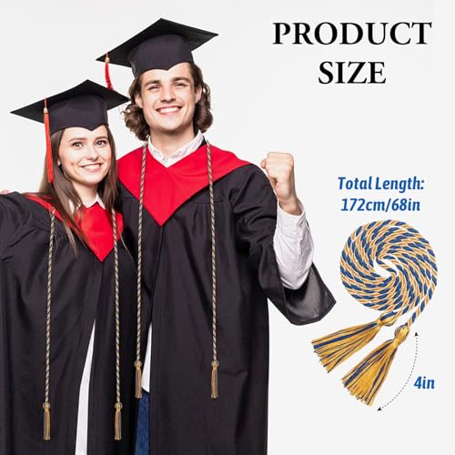 ONUPGO Royal Blue and Gold Graduation Honor Cord 68" Braided Tassel Rope