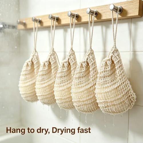 Natural Sisal Soap Saver Bag 5-Pack Exfoliating Soap Mesh Pouch
