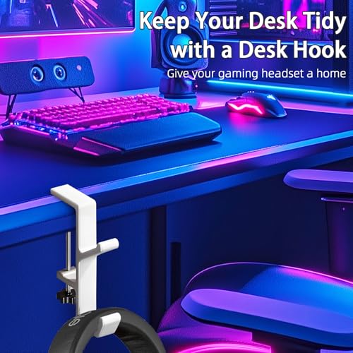 CaLeQi 1 Pcs Double Hook White Desk Mount Bag Holder Clamp - Versatile Organizer