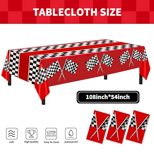 Checkered Race Car Tablecloths - 3 Pack, 54"x108" Disposable