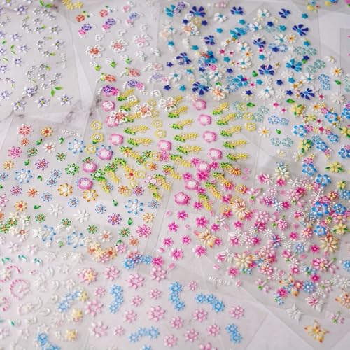 Cublive 30 Sheets 3D Floral Nail Stickers Cute Daisy Flower Nail Decals