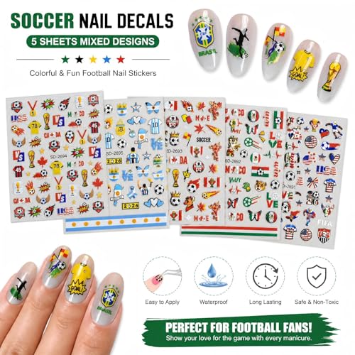 2026 World Cup Nail Art Stickers 5D Self-Adhesive Soccer Decals