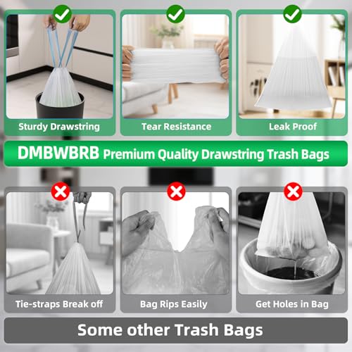 DMBWBRB 4 Gallon Trash Bags with Drawstring, 51 Count - Leakproof & Strong