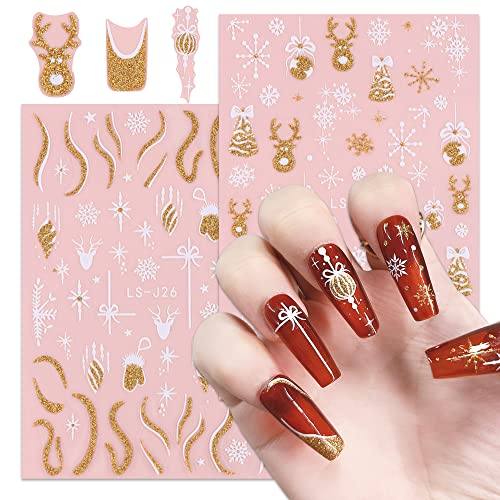 Christmas Nail Art Stickers 8 Sheets - 3D Self-Adhesive Snowflake Decals