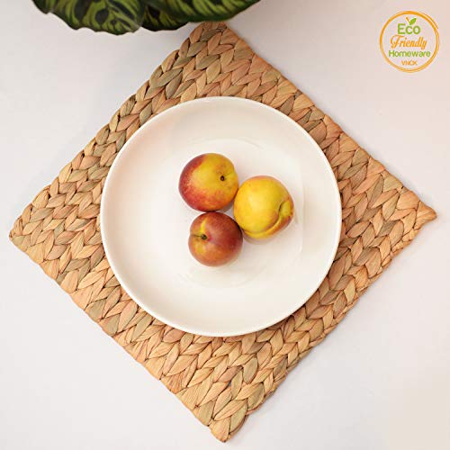 Water Hyacinth Square Placemats Set of 4 - Handmade Boho Rattan Table Decor