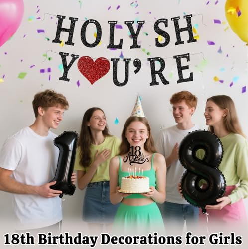 18th Birthday Decorations Set - Banner, Cake Topper & Balloons