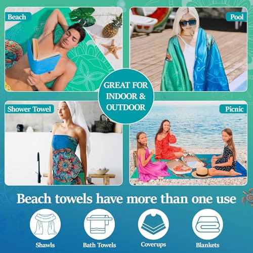 GKgyeus Blue Turtle Oversized Microfiber Beach Towel - Quick Dry, Sand-Free, 71x35 Inches for Pool & Travel