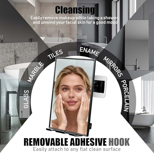 LFOYOU Shower Mirror with Squeegee & Razor Holder - 360° Adjustable