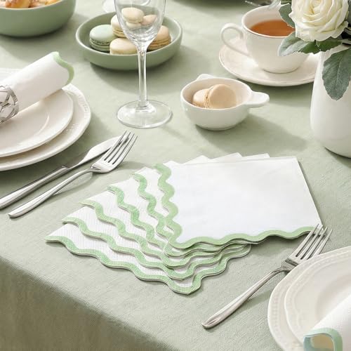 NatNarr Sage Green Scalloped Paper Napkins, 3-Ply Disposable, 80 Count