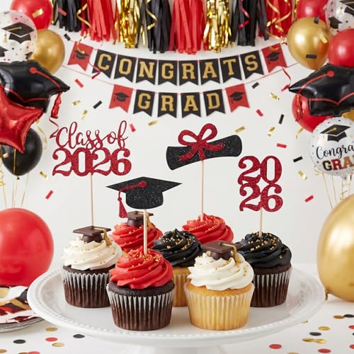 2026 Graduation Cupcake Toppers - 36 PCS Glitter Picks for Party