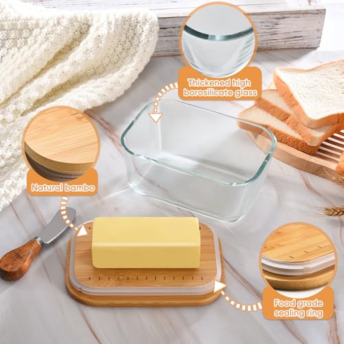 Hekeieon Glass Butter Dish with Bamboo Lid - Keeps Butter Fresh