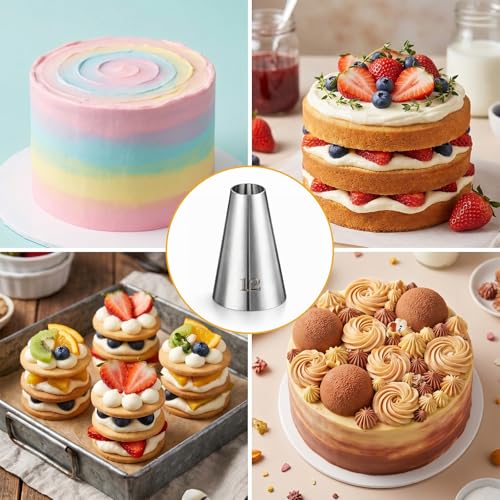 DOPENSPI 5 Pcs Large Round Piping Tips #12 - Stainless Steel Cake Decorating Set