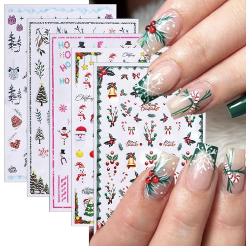 5 Sheets Christmas Nail Stickers 3D Self-Adhesive Winter Holiday Decals