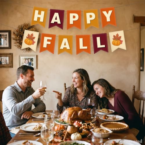 Happy Fall Banner Set - 2pcs Pumpkin Garland for Thanksgiving Decor