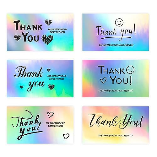 Holographic Thank You Cards Set - 240 Pcs, 6 Unique Designs
