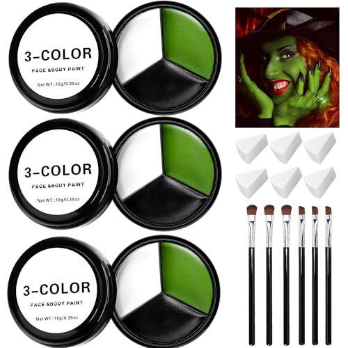 EBaokuup 3-Set Black White Green Face & Body Paint Witch Makeup Kit