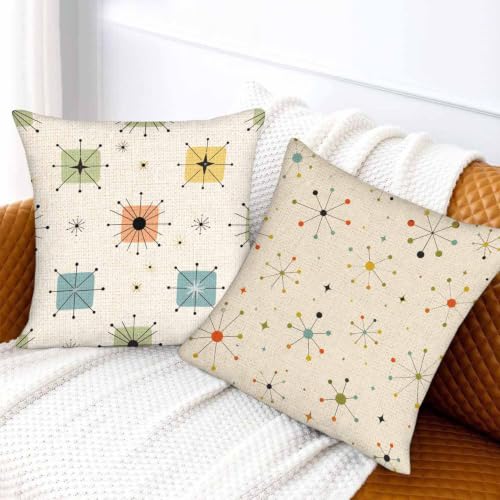 Mid-Century Modern Atomic Star Throw Pillow Covers - 18x18 Set of 2