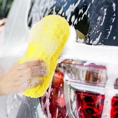 Tanlade 2 Pcs Large Car Wash Sponge Set - Blue & Yellow Microfiber