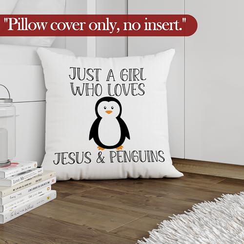Girls Penguins Christian Throw Pillow Covers 18x18 - Soft Polyester Cushion for Home Decor