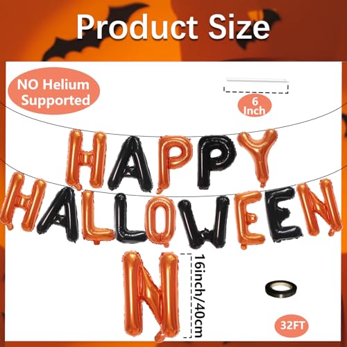 16-Inch Black and Orange 'HAPPY HALLOWEEN' Mylar Balloon Banner