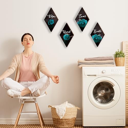 ONIZHITY Set of 4 Teal Rose Wall Decor Signs - Breathe, Soak, Unwind, Relax