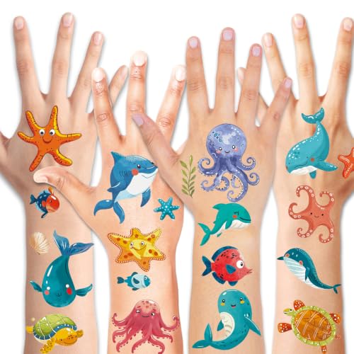 Konsait Ocean Animal Temporary Tattoos - 12 Sheets Sea Life Stickers